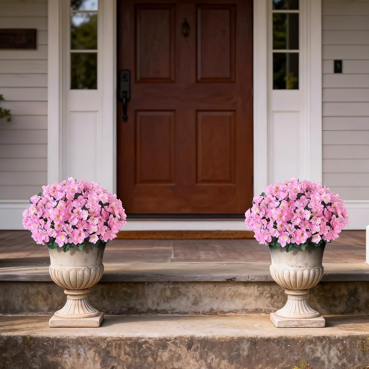YXZZWL Set of 2 Artificial Azalea Flower Topiary Trees - Fake Silk Flower Potted Plants, Sun-Resistant Faux Outdoor Azalea Bushes for Front Door, Garden, Yard, Farmhouse Decor (Pink)