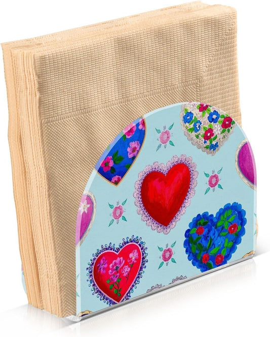 Retro Heart Peach Floral Colorful Acrylic modern napkin holder for bathroom, restaurant freestanding napkin holders for kitchen home decor for party, wedding,events