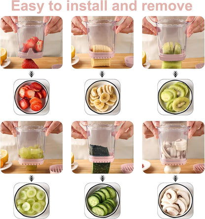 Strawberry Slicer：Fruit Slicer Cup Veggie Salad Speed Cutter for Strawberries Egg Banana Mushroom Cucumber Kiwi the Kitchen Portable Slicing Tool (Pink)