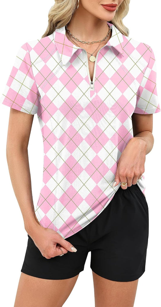 LUYAA Womens Golf Shirt Summer 1/4 Zip up Polo Shirts for Women Short Sleeve Moisture Wicking Gym Workout Tops