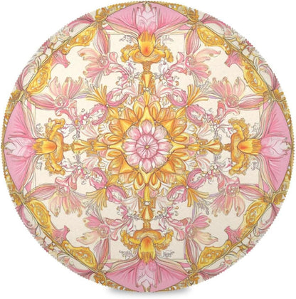 Retro Floral Pattern Gold and Peach Round placemat Reversible placemats Washable Cloth placemats Table Plate mat placemats Waterproof Set of 6 placemats for Non Slip 15.4x15.4in