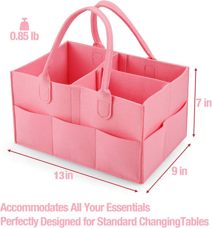 PandaEar Baby Diaper Caddy Organizer, Portable Diaper Holder Organizer Nursery Storage Basket for Wipes & baby stuff, Collapsible Baby Organizer with Divided Design (Light Pink)