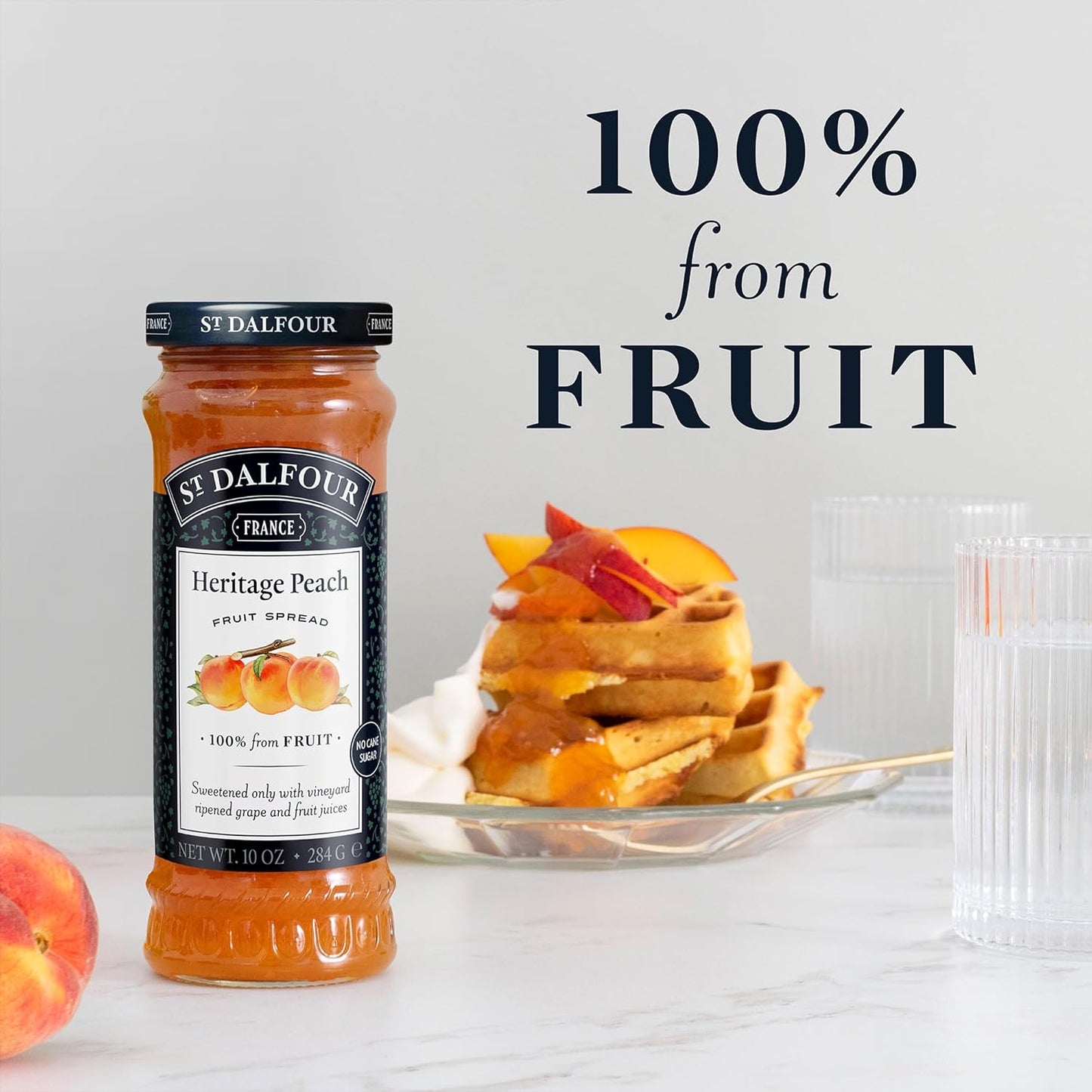 St. Dalfour Heritage Peach Fruit Spread - 10oz - 100% from Fruit, No Artificial Ingredients, Non-GMO, No Cane Sugars, All Natural, Made in France
