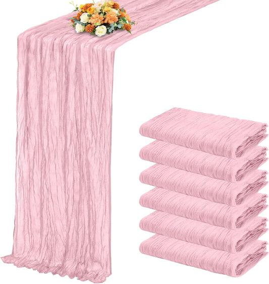 6 Pack Light Pink Table Runner 17x108 Inch Cheesecloth Table Runner Boho Gauze Table Runners Romantic Rustic Sheer Fabric Cheese Cloth Table Runners for Wedding Party Baby Shower Birthday Home Decor
