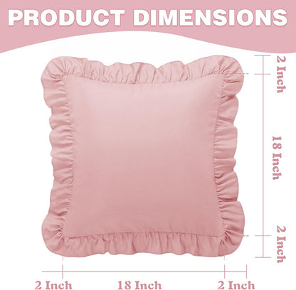 KKJIAF Ruffle Pillow Cases 18x18 Inches, Light Pink Square Ruffled Pillow Covers Set of 2, Microfiber Wrinkle Resistant Pillow Shams with Envelope Closure for Sofa Bed Living Room