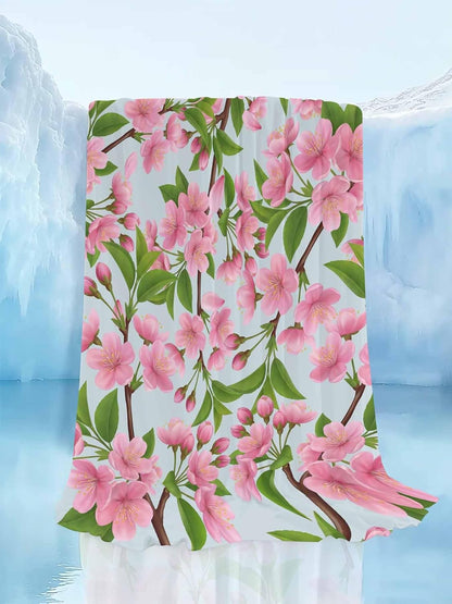 Cooling Blanket for Hot Sleepers, Pink Peach Flowers Lightweight Breathable Summer Blanket, Spring Botanical Watercolor Floral Blue Double-Side Cool Throw Blankets for Sleeping Travel, 30"x40"