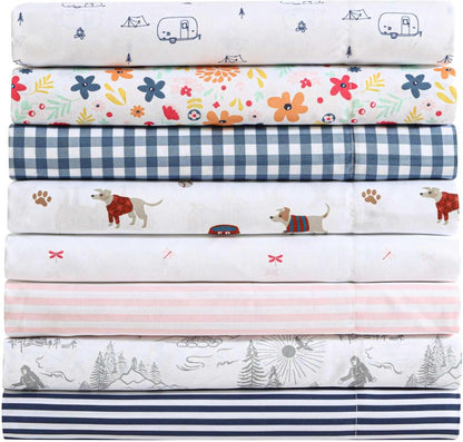 Eddie Bauer Kids - Queen Sheet Set, Ultra-Soft Microfiber Bedding with Fully Elastic Fitted Sheet, Kids Bed Set with Pillowcases, Easy Care Bedding (Little Stripe)