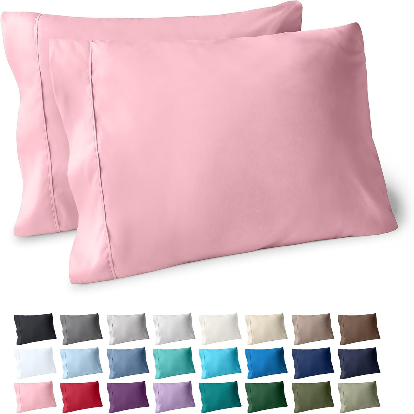Bare Home Microfiber Pillow Cases - Standard/Queen Size Set of 2 - Cooling Pillowcases - Double Brushed - Light Pink Pillowcases 2 Pack - Easy Care (Standard Pillowcase Set of 2, Light Pink)