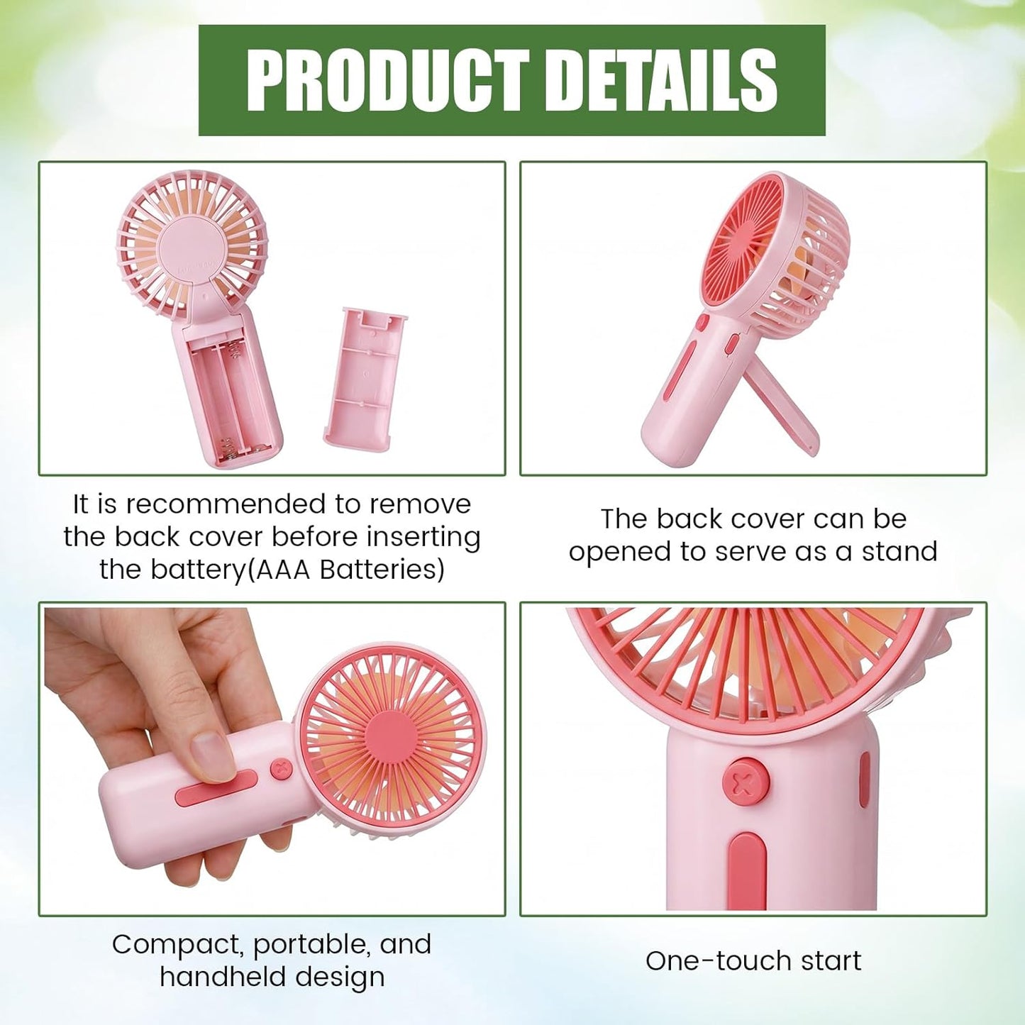 EBOOT 12 Pack Mini Portable Fans Bulk with Foldable Stand, Small Handheld Fan Pink Battery Operated Fan for Women Men Travel, Gym, Office, Wedding, Camping, Makeup