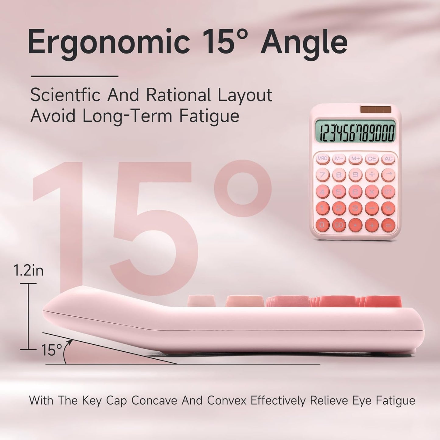 Desk Calculator,12 Digits, Large LCD Display,Big Buttons,Solar and Battery Dual Power Desktop Calculators,Cute and Aesthetic (Ombre Pink, M)