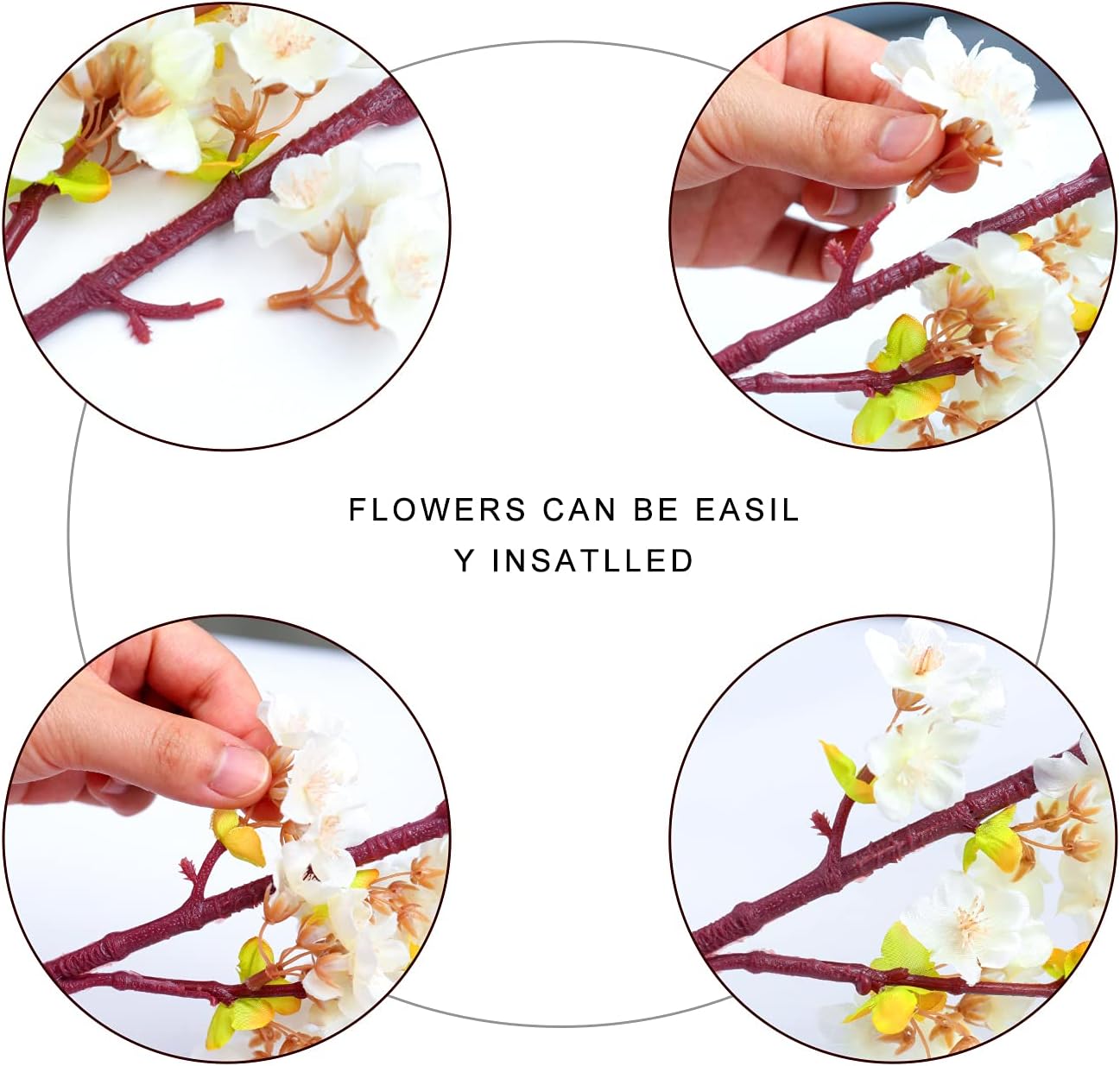 Sggvecsy Artificial Cherry Blossom Branches Faux Cherry Flowers 39 Inch Peach Branches Silk Tall Stems for Home Wedding Table Vase Decor (4 Pcs, Ivory)