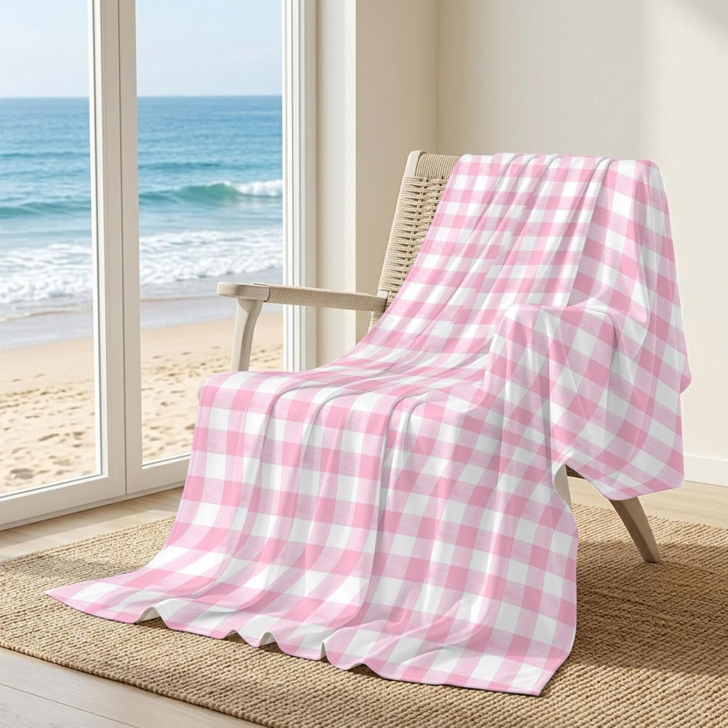 40"x60" Lap Cooling Blanket Pink Plaid Ice Silk Lightweight Breathable Soft Summer Blanket for Hot Sleepers Couch Bed Sofa Camping Sweet Girly Checkered