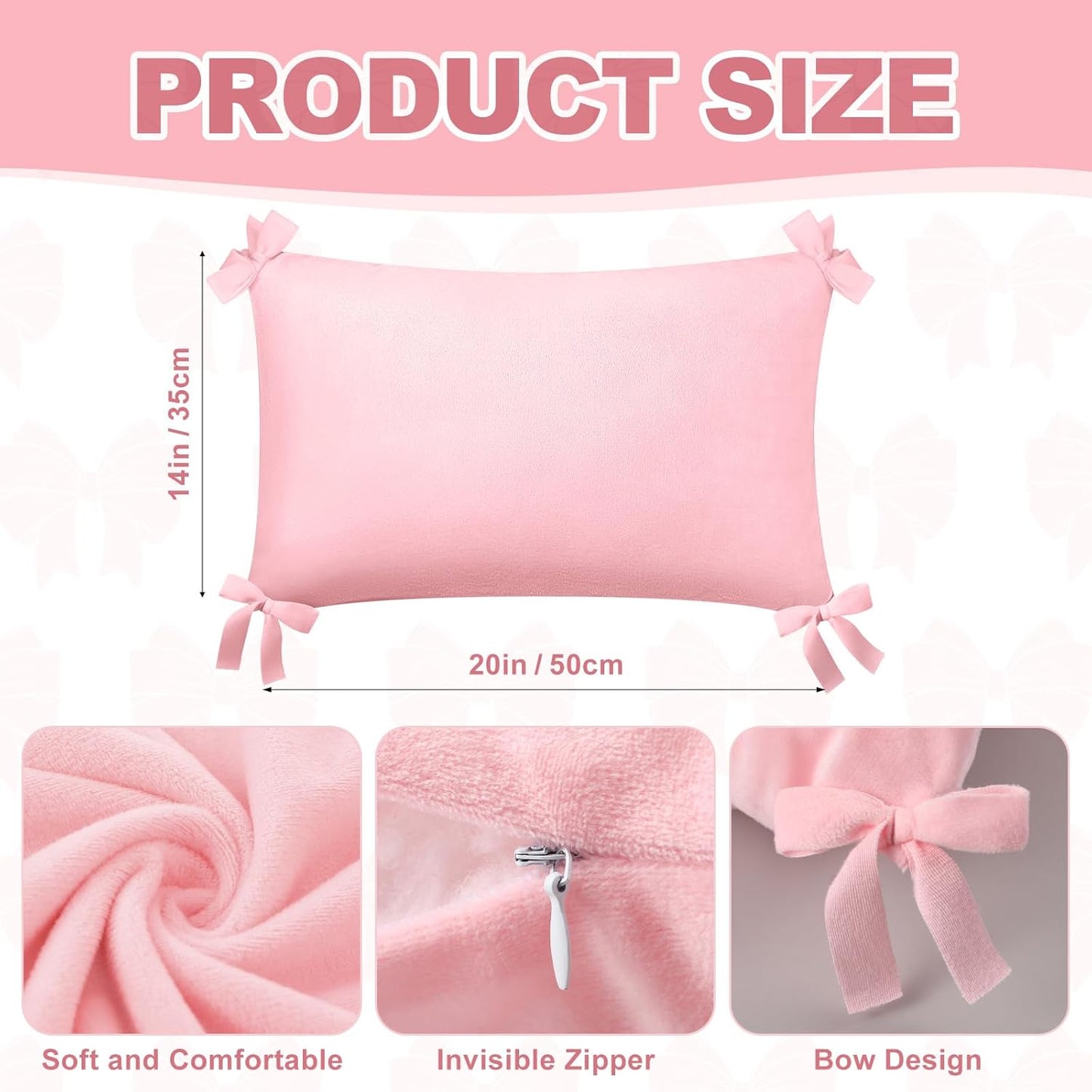 Newwiee 2 Pcs Valentines Pink Velvet Bow Pillow Covers 14 x 20 Inch Pink Throw Pillow Cover Soft Velvet Cushion Cases Aesthetic Cushion Cases for Women Room Bed Sofa Couch Valentines Decor