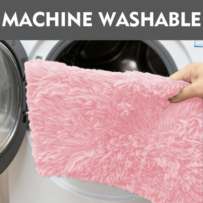 Shaggy Bathroom Rugs Sets 3Piece Bath Mat for Bathrom Non-Slip Bathrom Mats Water Absorbent Bath Rug Floor Mats Soft Washable Shower Rug with U-Shaped Contour Rug Toilet Lid Cover Light Pink