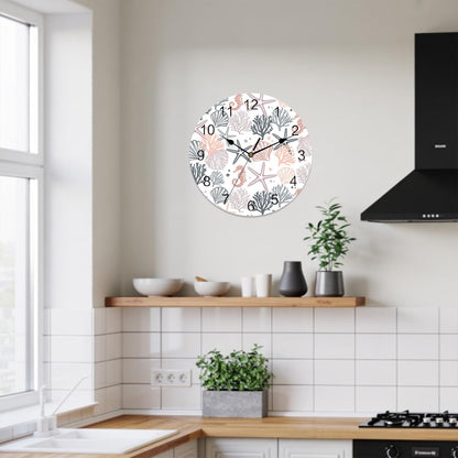 Wall Clock Pink Starfish 14" Round Silent Non-Ticking PVC Clocks Shell Coral Marine Life Battery Operated Round Clock for Living Room Bedroom Office Kitchen Wall Decor
