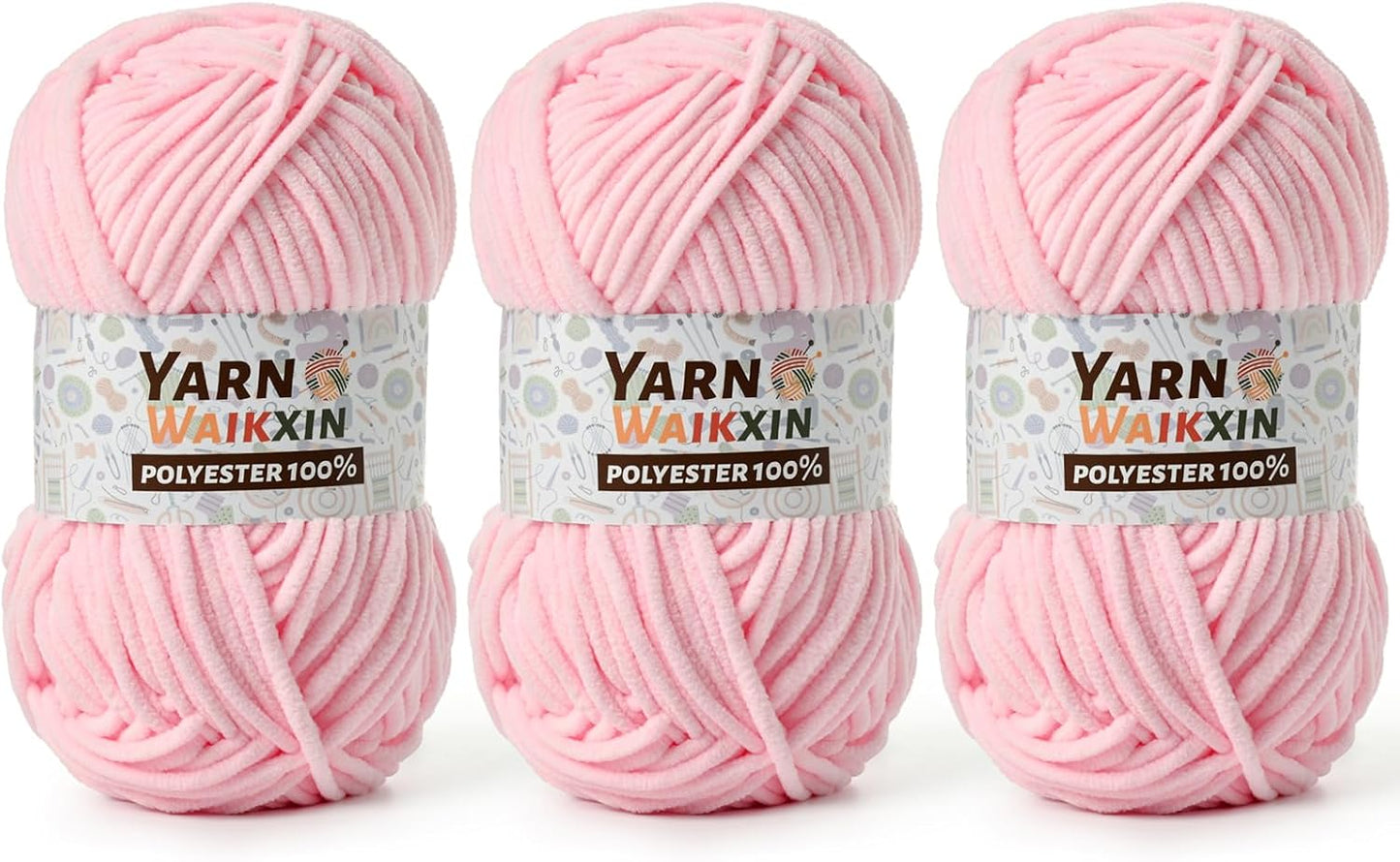 3 Pack Soft Chenille Yarn for Crocheting, Fluffy Chunky Crochet Yarn for Baby Blanket, (5.29oz/196.8yds) Fuzzy Velvet Yarn for Amigurumi&DIY Puzzle、Crafts、Scarf(3 Light Pink)