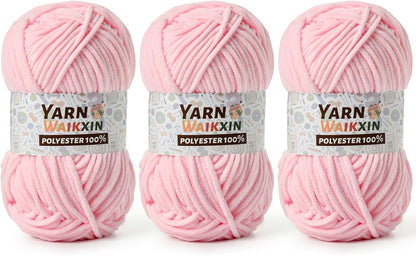 3 Pack Soft Chenille Yarn for Crocheting, Fluffy Chunky Crochet Yarn for Baby Blanket, (5.29oz/196.8yds) Fuzzy Velvet Yarn for Amigurumi&DIY Puzzle、Crafts、Scarf(3 Light Pink)
