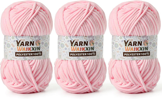 3 Pack Soft Chenille Yarn for Crocheting, Fluffy Chunky Crochet Yarn for Baby Blanket, (5.29oz/196.8yds) Fuzzy Velvet Yarn for Amigurumi&DIY Puzzle、Crafts、Scarf(3 Light Pink)