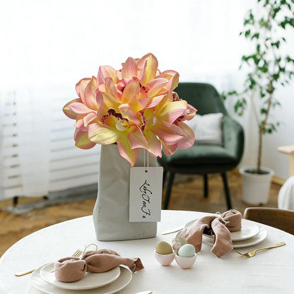 12 PCS High Quaulity Latex Real Touch Cymbidium Orchid Artificial Flower Bouquet for Wedding Holiday Bridal Bouquet Home Party Decor Bridesmaid (Pink)