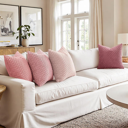 MIULEE Aesthetic Pink Decorative Throw Pillow Covers for Couch Living Room 18x18 Inch Set of 4 Cute Soft Cushion Covers Corduroy Pillowcases Spring Coquette Room Decor for Bed Sofa Room, Blush Rose