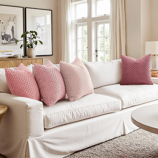 MIULEE Aesthetic Pink Decorative Throw Pillow Covers for Couch Living Room 18x18 Inch Set of 4 Cute Soft Cushion Covers Corduroy Pillowcases Spring Coquette Room Decor for Bed Sofa Room, Blush Rose