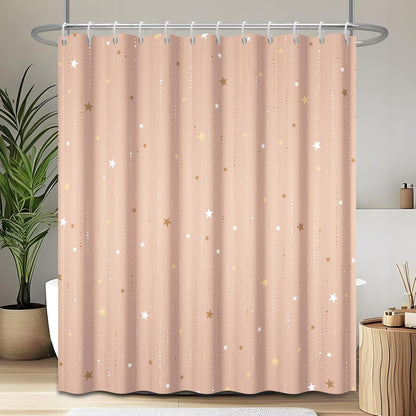 Starry Night Shower Curtain, Waterproof Shower Curtains for Bathroom, Cloth Star Shower Curtain Set with Hooks, Pink Celestial Space Shower Curtains, 72x72 Inches
