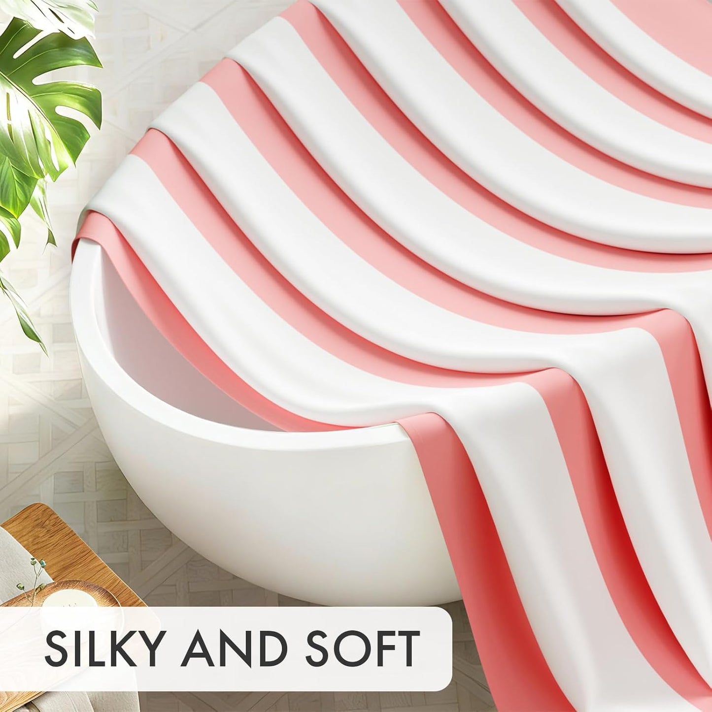 AmazerBath Pink Vertical Stripes Shower Curtain, Cute Pink Stripe Bathroom Shower Curtain with 12 Shower Curtain Hooks, Rustic Fabric Pink and White, 72x72 Inches