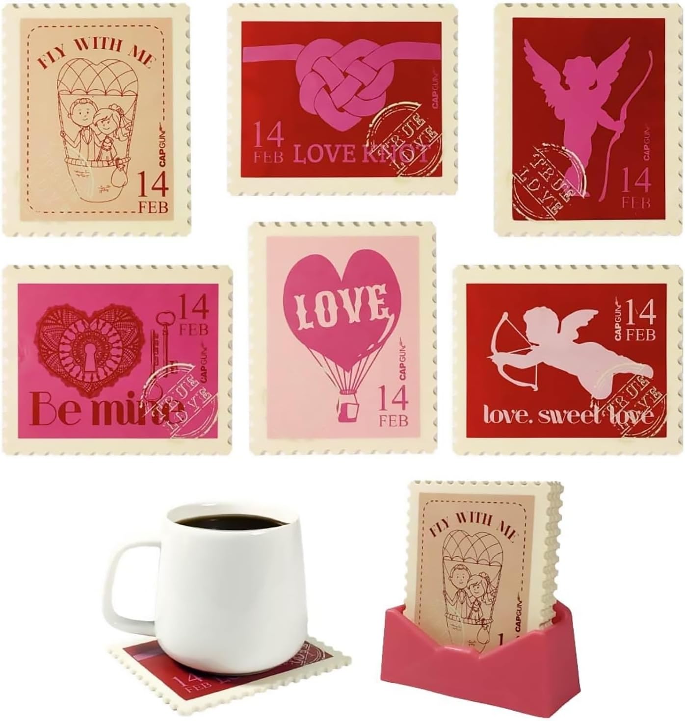 6 Pcs Coasters for Drinks, 4.5 * 3.7 Inches Fit for All Kinds of Cups, Super Cute Drink Coaster, Pink Coasters Set for Bars, Cafes, and Home