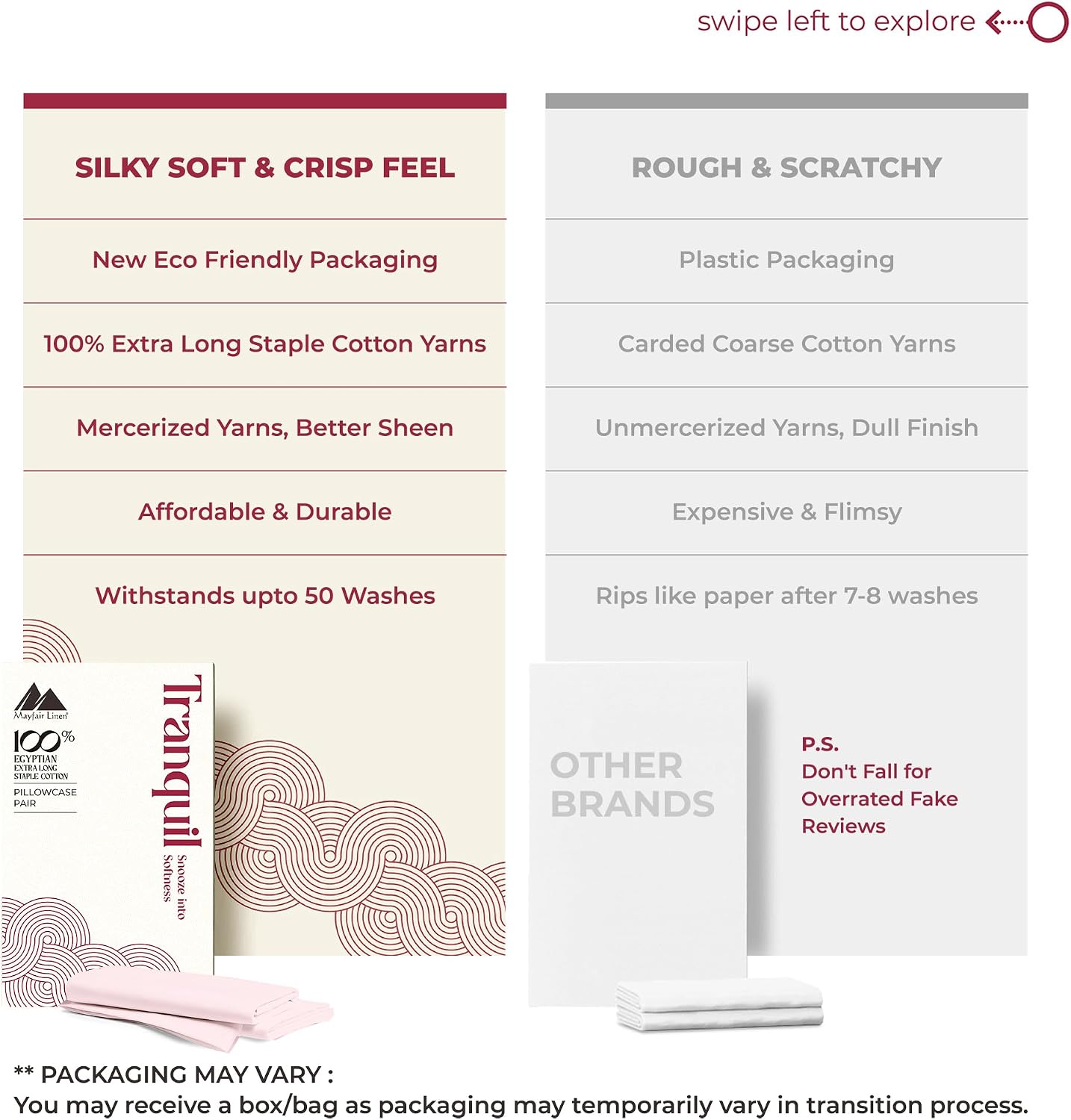 Mayfair Linen Egyptian Cotton Pillow Case Queen Size - Luxury 800 Series High Thread Count Pillowcases Set of 2 (Blush), Soft Cooling & Breathable Hotel Quality Pillowcases - Tranquil Collection