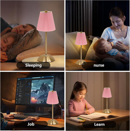 Red Table Lamps ,Small Gold Table Lamp 12 Inch for Girl's Bedroom Cute Coquette Table Lamp with Fabric Shade Modern Decorative Bedside Light Small Princess Desk Lighting Boho Living Room (Gold+pink)