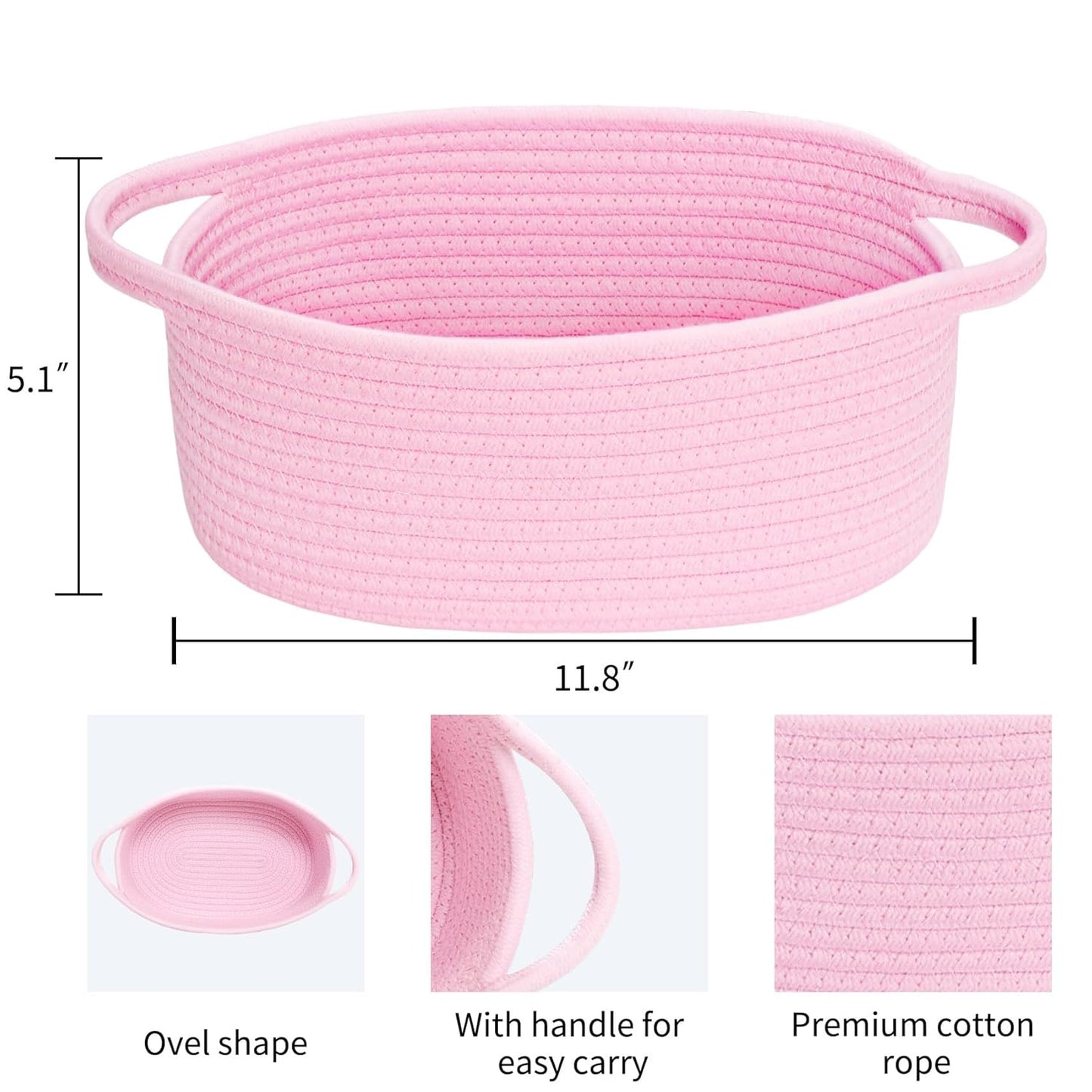 ABenkle Small Woven Baskets, 12"x8"x5" Rope Baby Toy Storage Basket with Handle, Durable Gift Basket Empty for Graduation Easter Christmas