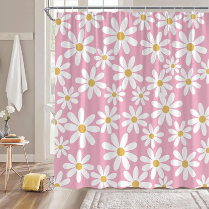 Pink Shower Curtain Cute Daisy Floral Flower Modern Aesthetic Girly Polyester Bathroom Decor with Hook,70" Wx70 H