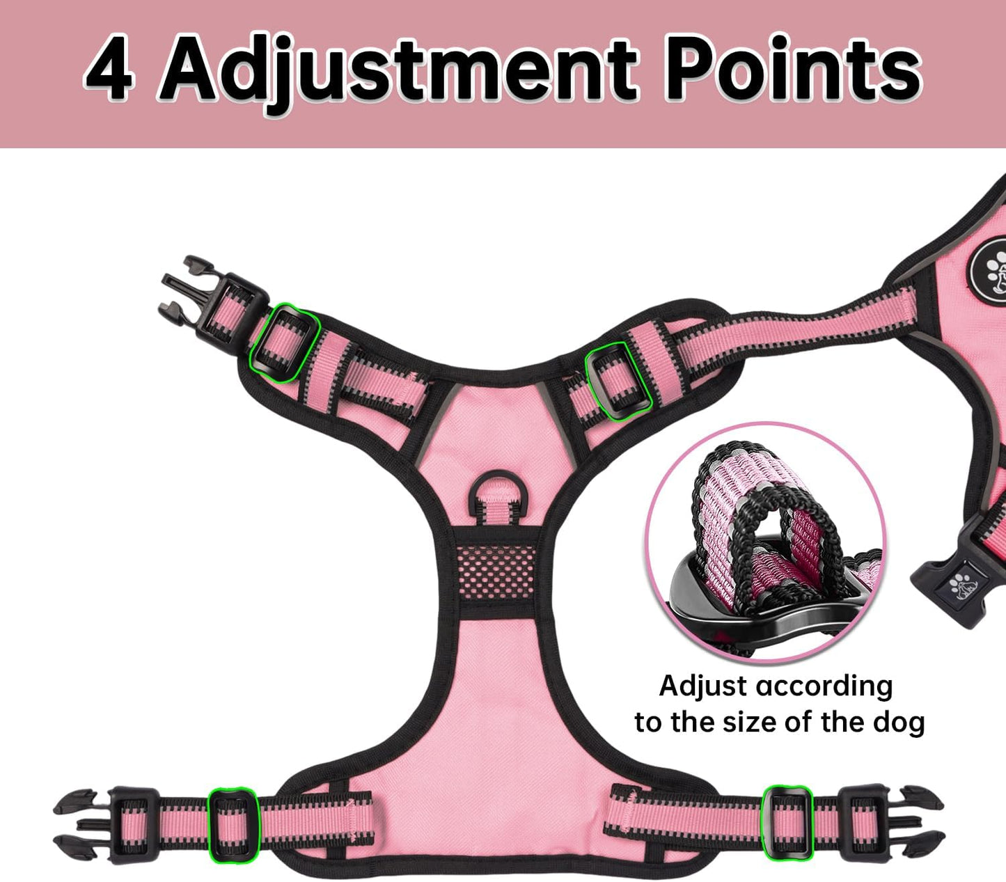 NESTROAD No Pull Dog Harness,Adjustable Oxford Medium Dog Harness with Leash,Reflective No-Choke Pet Vest Harness with Easy Control Soft Handle for Small Medium Large Dogs(M,Pink)