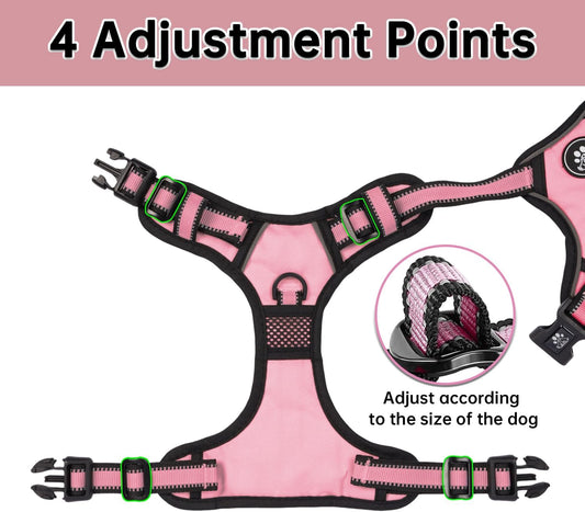 NESTROAD No Pull Dog Harness,Adjustable Oxford Medium Dog Harness with Leash,Reflective No-Choke Pet Vest Harness with Easy Control Soft Handle for Small Medium Large Dogs(M,Pink)