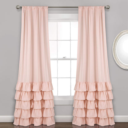 Lush Decor Allison Ruffle Curtains Window Panel Set for Living, Dining Room, Bedroom (Pair), 84 in L, Pink/Blush