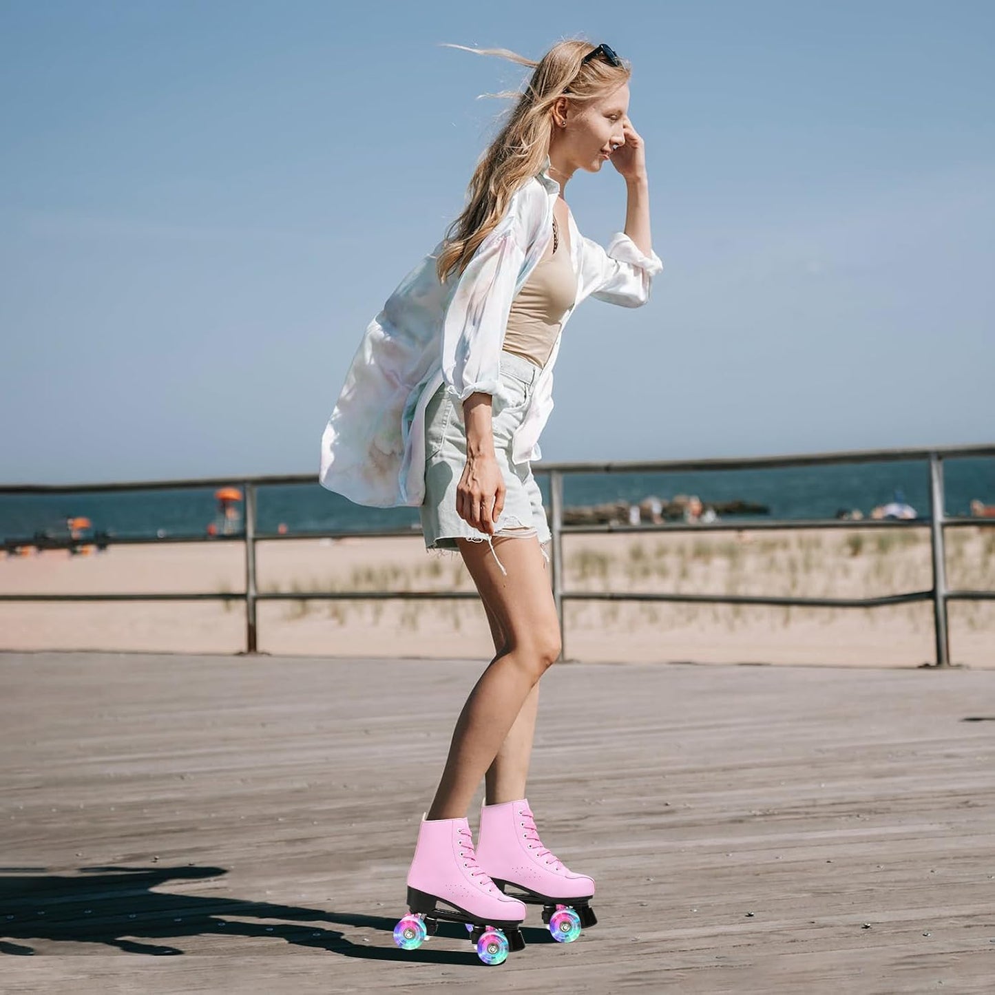 XUDREZ Roller Skates for Women Men Cozy PU Leather High-top Roller Skates for Beginner Double-Row PU Wheels, Professional Indoor Outdoor Roller Skates with Shoes Bag