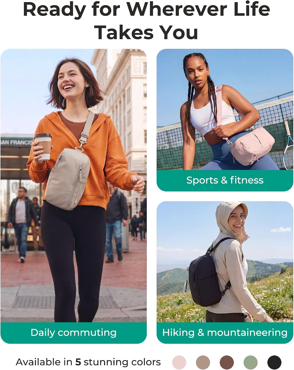 BAGSMART Small Sling Bag for Women, Fast Track Crossbody Bag Mini Backpack purse for Daily Travel Gym
