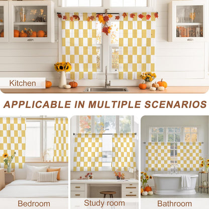Lemon Yellow Checkered Sheer Curtains for Living Room Bedroom Geometric Yellow Buffalo Plaid Sheer Curtains 45 Inch Long 2 Panels Set Light Filtering Curtain Window Treatments Drapes for Dining Room