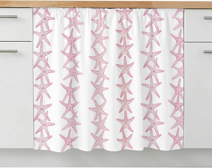 Light Pink Starfish Coastal Small Sink Skirt, Bathroom Vanity Cabinet Adhesive Curtain, Nautical Summer Ocean Modern Utility Under Sink Cover Decorative Kitchen Cabinet Curtains 10"x11"
