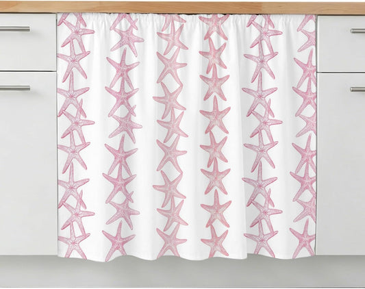 Light Pink Starfish Coastal Small Sink Skirt, Bathroom Vanity Cabinet Adhesive Curtain, Nautical Summer Ocean Modern Utility Under Sink Cover Decorative Kitchen Cabinet Curtains 10"x11"