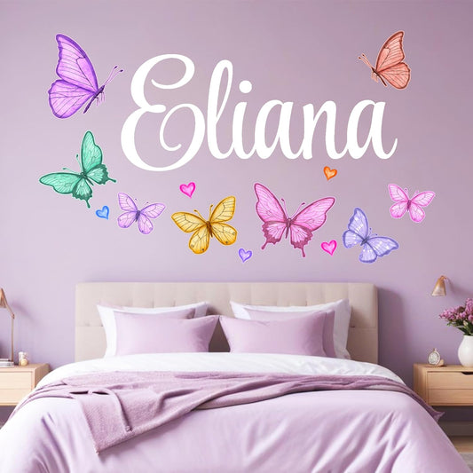 Personalized Name Butterfly Decor I Wall Decals for Girls Bedroom I Pink Room Decor I Butterfly Decorations I Multiple Size & Color Options