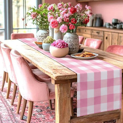 yuboo Pink Gingham Table Runner 72 Inches, Spring Summer Pink and White Buffalo Check Plaid Table Cloth for Gingham Party Supplies, Rustic Farmhouse Wedding Girls Birthday Home Table Decorations