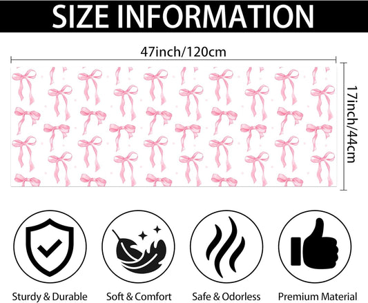 Pink Bow Bathroom Rugs 17X47 Inch Long Cute Bath Mats Pink Bathroom Decor Absorbent Non Slip Bath Rug with Rubber Backing for Home Laundry