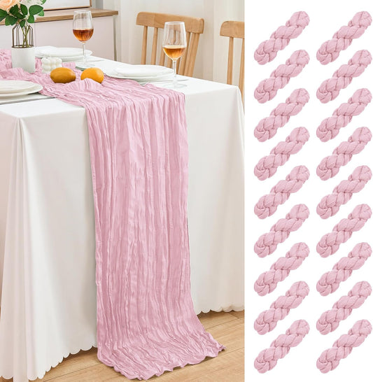 18 Pack Pink Cheesecloth Table Runner 21.5x120 Inch, Semi Sheer Boho Gauze Cheese Cloth Fabric Table Runners 10 FT Long for Wedding Party Baby Shower Birthday Home Decor