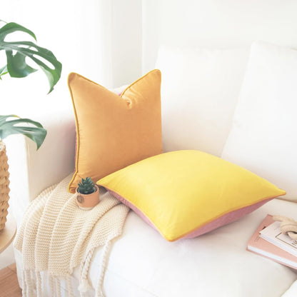 MONDAY MOOSE Decorative Throw Pillow Covers Cushion Cases, Set of 2 Soft Velvet Modern Double-Sided Designs, Mix and Match for Home Decor, Pillow Inserts Not Included (18x18 inch, Yellow/Pink)