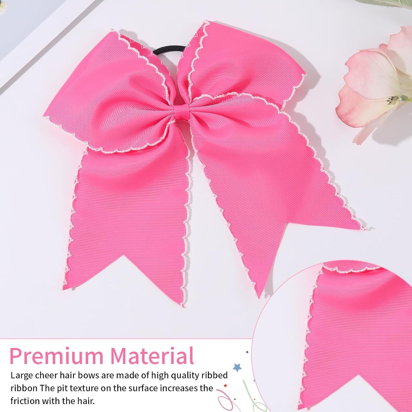 CN 10PCS 7.5" Pink Large Cheer Bows, Cheerleading Bows Ponytail Holder for Girls, Grosgrain Ribbon Cheer Hair Bows with Elastic Hair Tie for Cheerleader College Sports Softball Competition