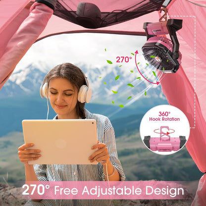 ONLYNEW Portable Fan Rechargeable, 20000mAh Cordless Battery Powered Table Fan with LED Lantern, USB C Battery Operated for Camping Tent Office Beach Desk Fishing Travel Home