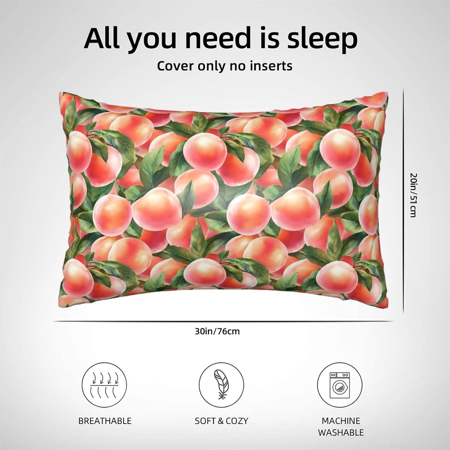 Pink Peach Fruit Cute Satin Pillowcase with Zipper for Hair and Skin Decorative Pillow Covers Queen Size 20x30 in for Bed(Without Inserts)