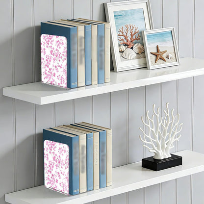 Light Pink Small Floral 8 Bookends Book Ends for Shelves Heavy Books Stopper Decorative Acrylic Non-Slip 1 Pair