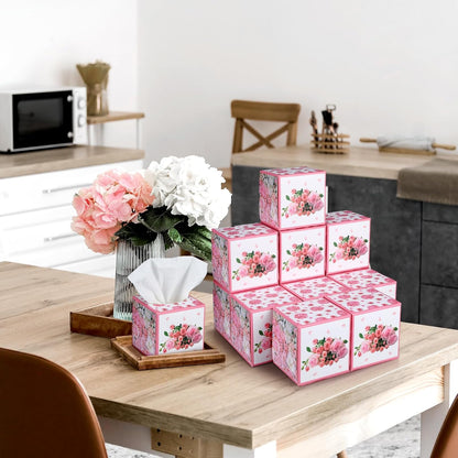 Fourluoo 12 Pack Summer Rose Floral Facial Tissues Cube Boxes 600 Sheets 3 Ply Pink Small Square Flower Face Tissues Bulk for Summer Car Bedroom Supplies